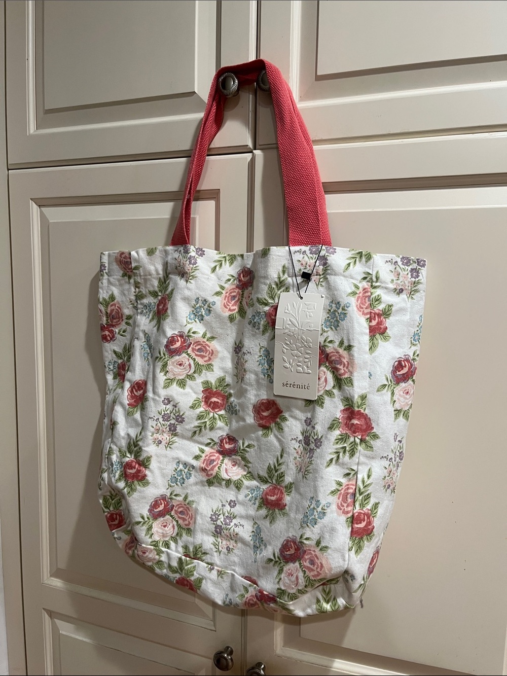 Envogue Floral Canvas Tote with Coral Handles